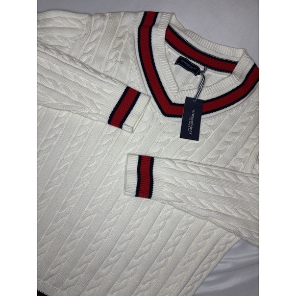 Vineyard Vines Men'sHeritage Varsity V Neck Tennis Sweater Marshmallow XL $228